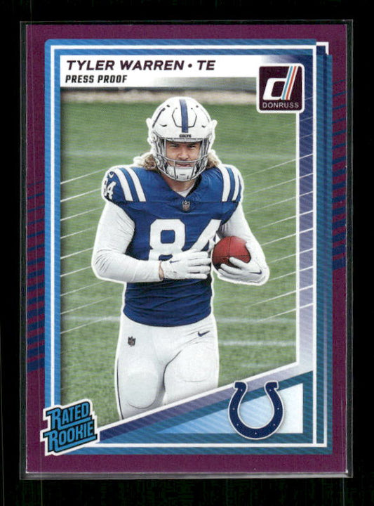 Tyler Warren - 2025 Donruss Football - Purple Press Proof - Rated Rookie