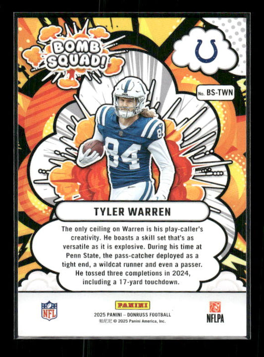 Tyler Warren - 2025 Donruss Football - Bomb Squad - Rookie