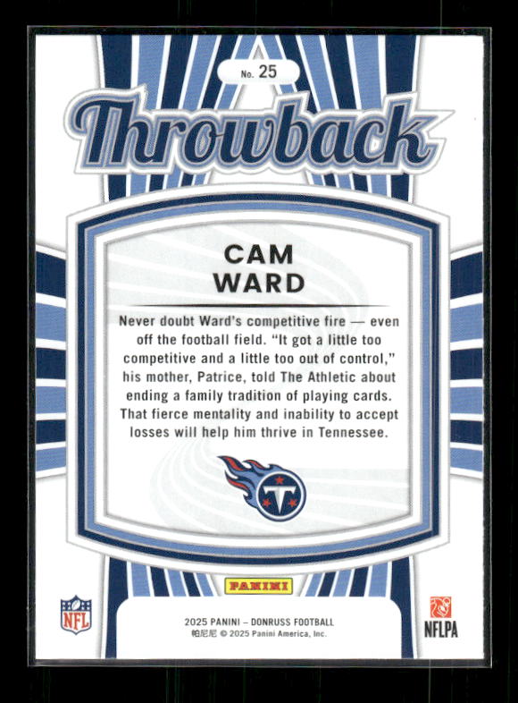 Cam Ward - 2025 Donruss Football - Throwback - Rookie
