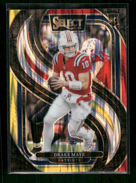 Drake Maye - 2024 Select Football - Red / Yellow Shock - Premier Level - Rookie