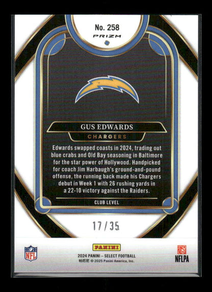 Gus Edwards - 2024 Select Football - White /35  - Club Level