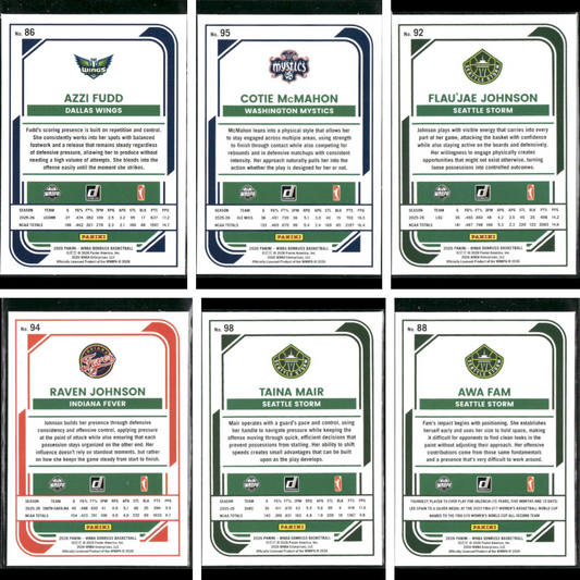 2026 Donruss WNBA Rated Rookie 6 Card Lot