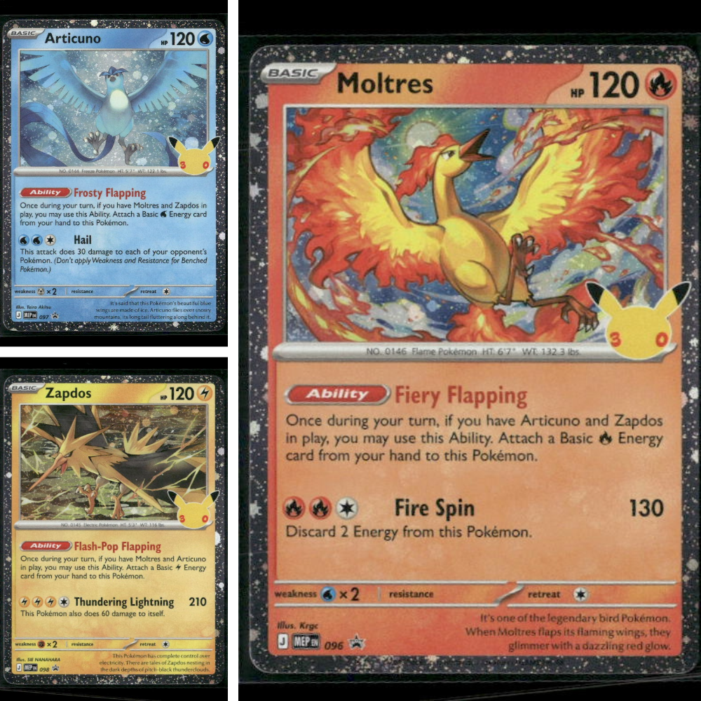 Moltres Zapdos Articuno - Me: 30th Celebration - Promo Card Lot
